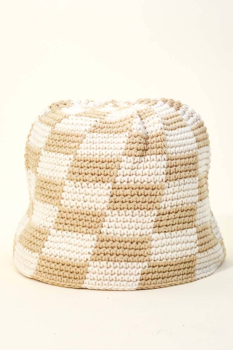 Knitted Checkered Print Bucket Hat