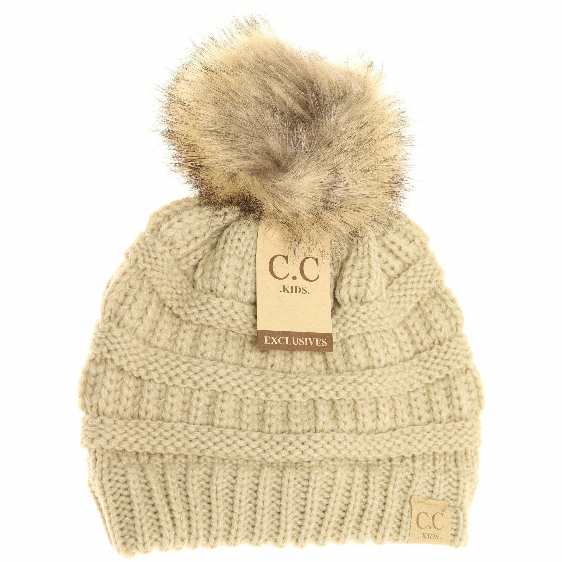 Kids Fur Pom Classic Beanie