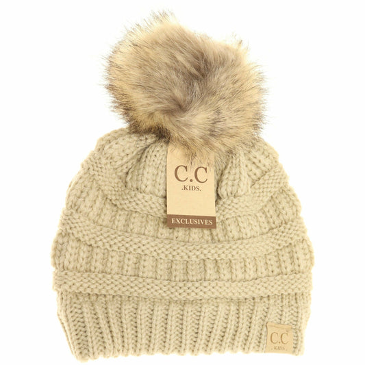 Kids Fur Pom Classic Beanie
