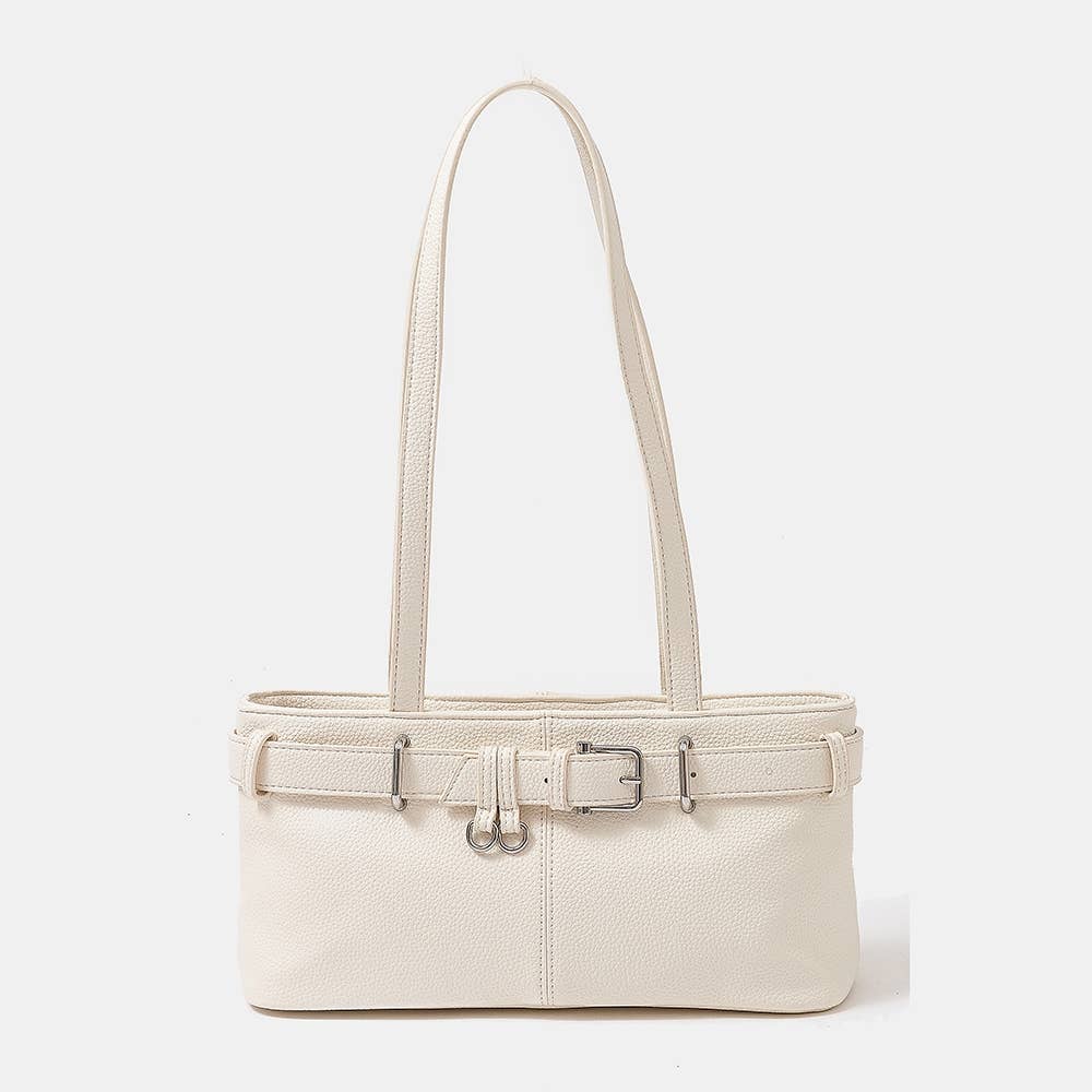 Belt Strap Textured Faux Leather Hand Bag