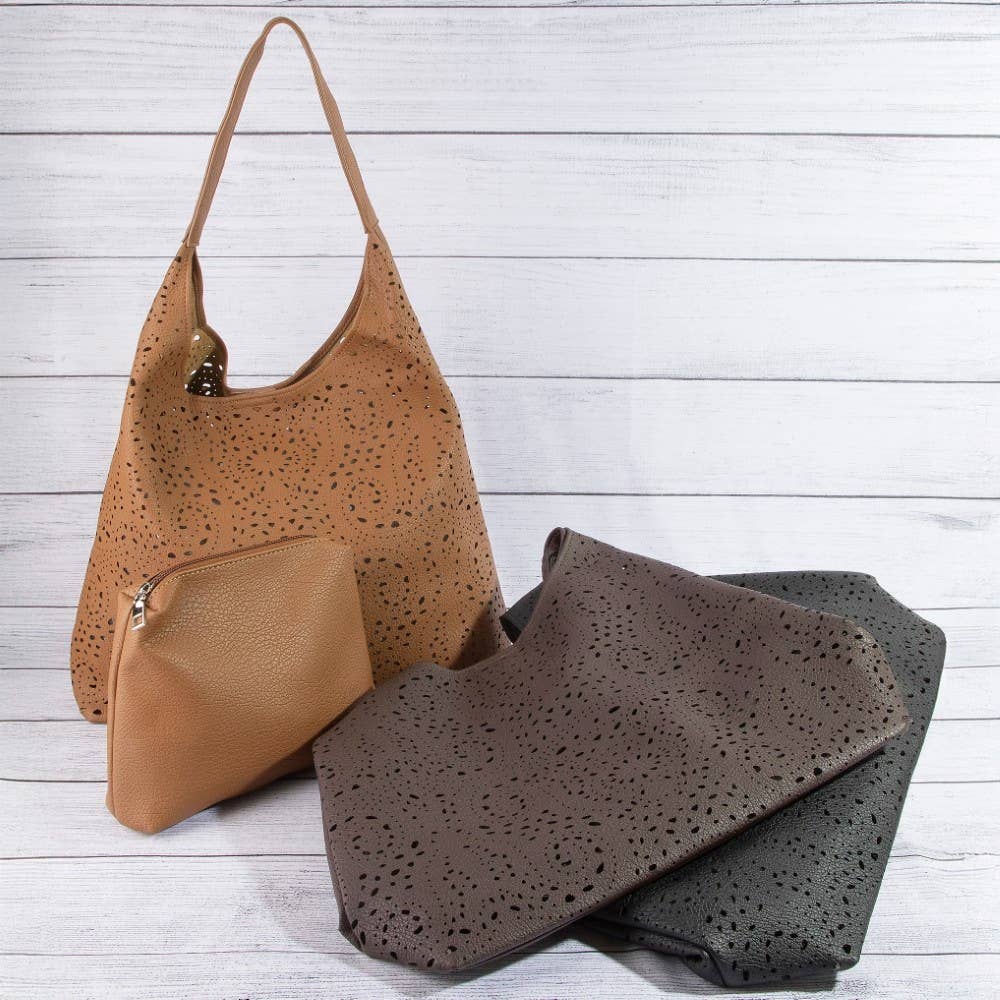 Intricate Cutout Motif Leather Shoulder Bag