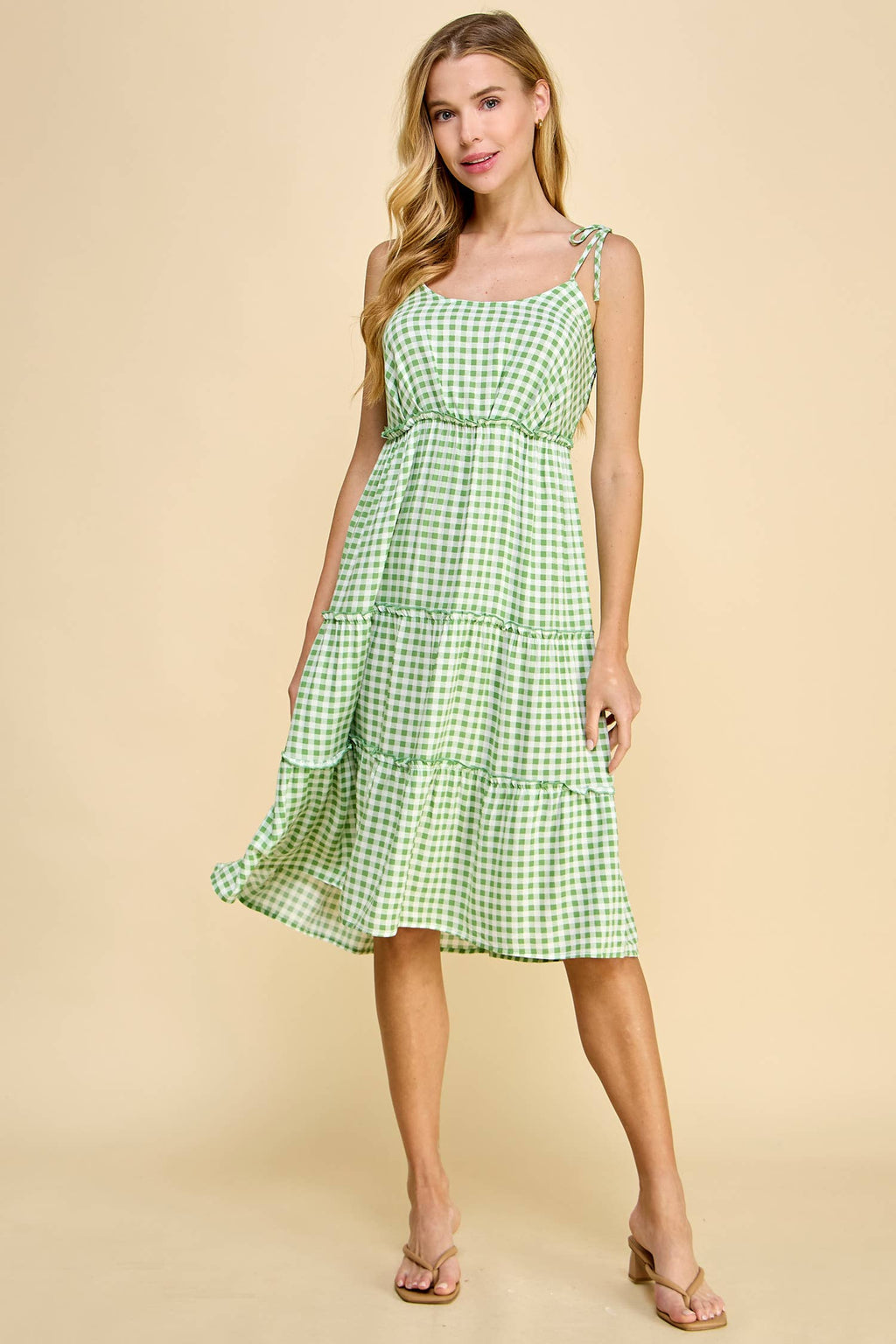 TIE SHOULDER MIDI WITH TIEAR AND PLEAT DRESS