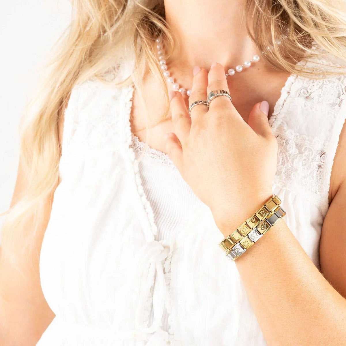 18K Gold PVD Stainless Steel Italian Charm Bracelet