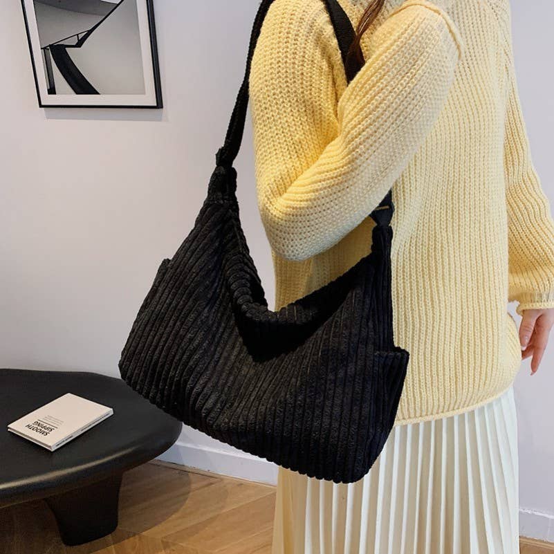 Corduroy casual Quilted Shoulder Tote Bag | 40P582