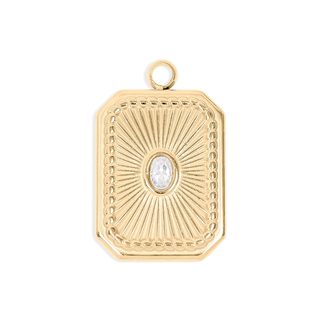 18K Gold PVD Rectangle Sunburst Crystal Charm