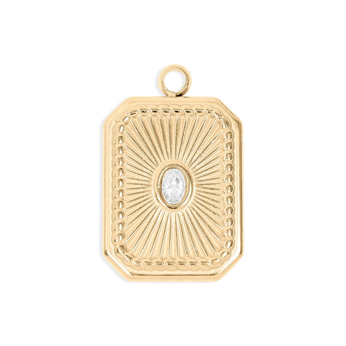 18K Gold PVD Rectangle Sunburst Crystal Charm