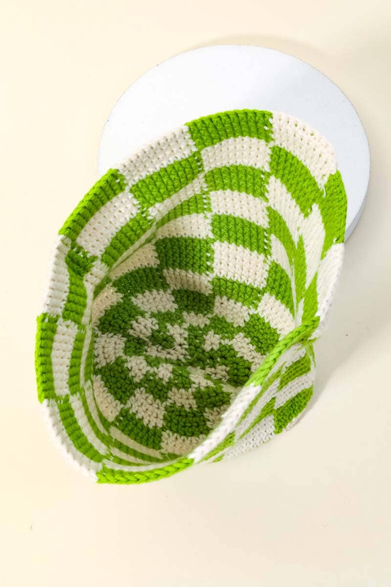 Knitted Checkered Print Bucket Hat