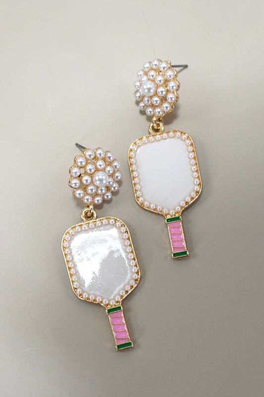 PICKLEBALL PEARL RACKET DROP EARRINGS | 40E323