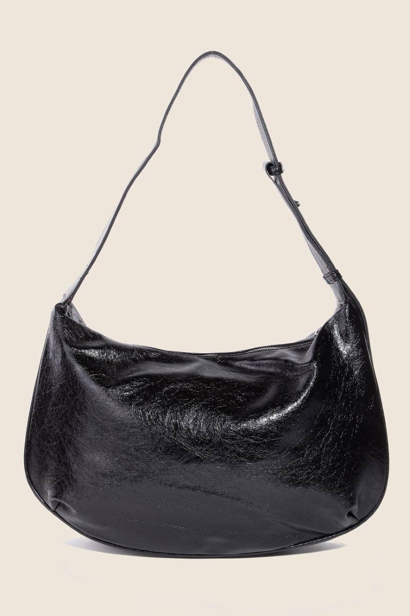 Leather Hobo Crescent Shoulder Bag