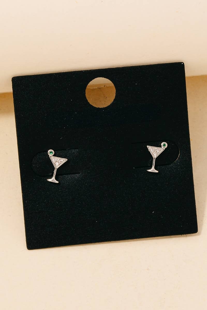 Gold Dipped Cz Pave Martini Glass Stud Earrings