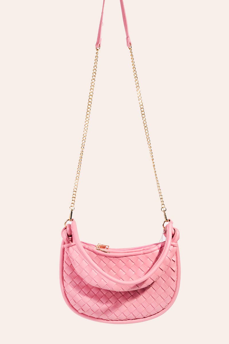Faux Leather Basket Weave Half Moon Bag