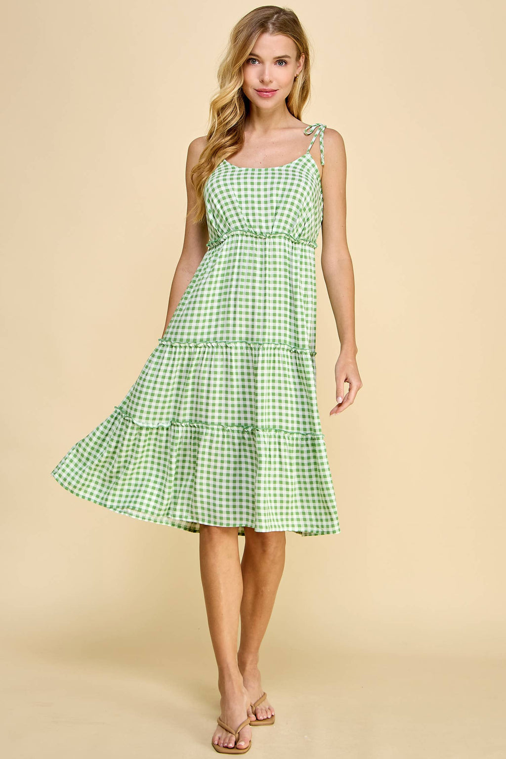 TIE SHOULDER MIDI WITH TIEAR AND PLEAT DRESS