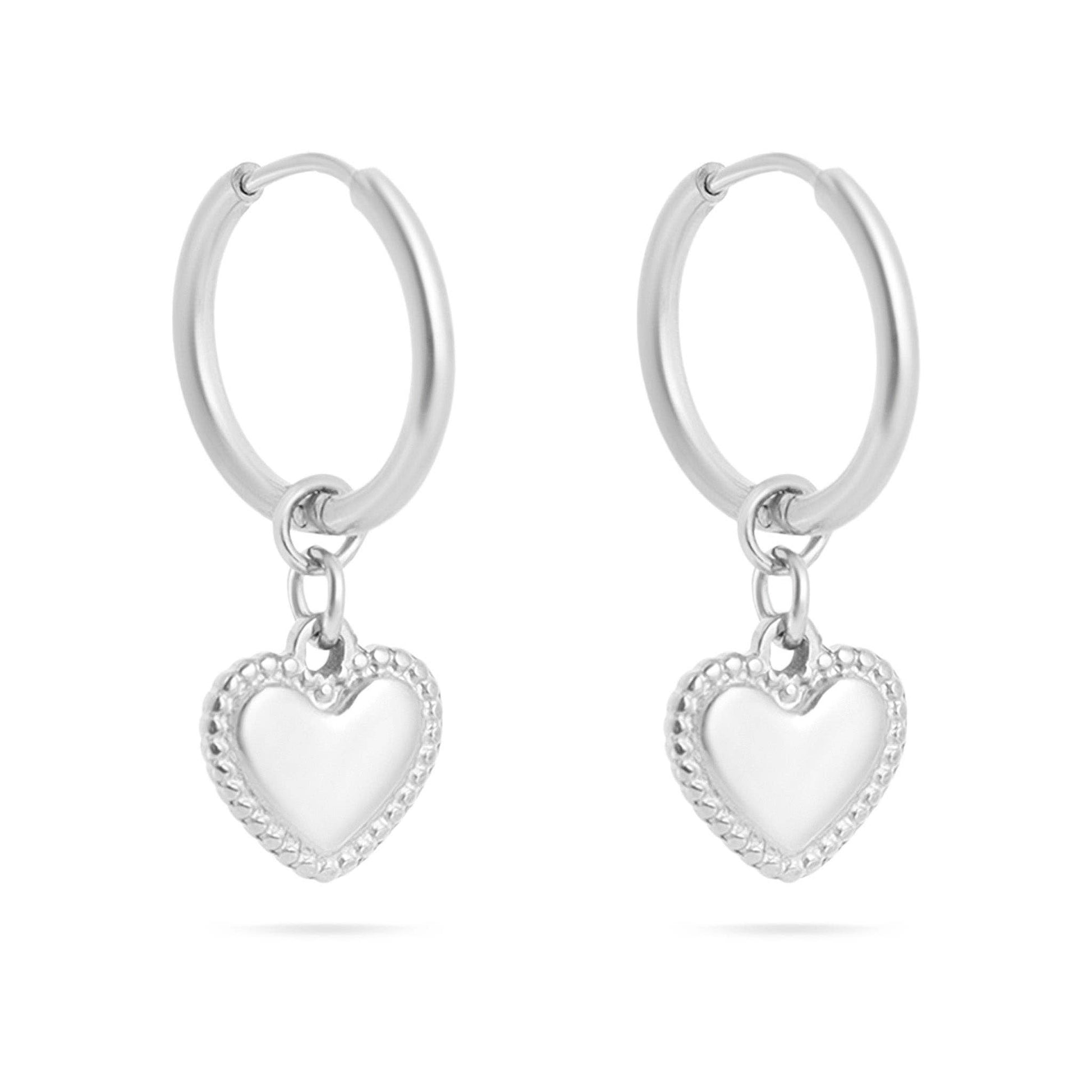 18K Gold PVD Stainless Steel Heart Pendant Hoop Earrings