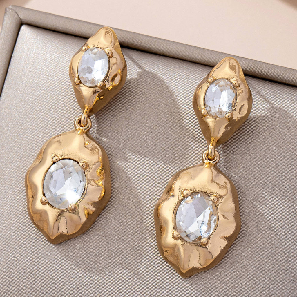 Hammered Gold & Crystal Drop Earrings | 80E61655