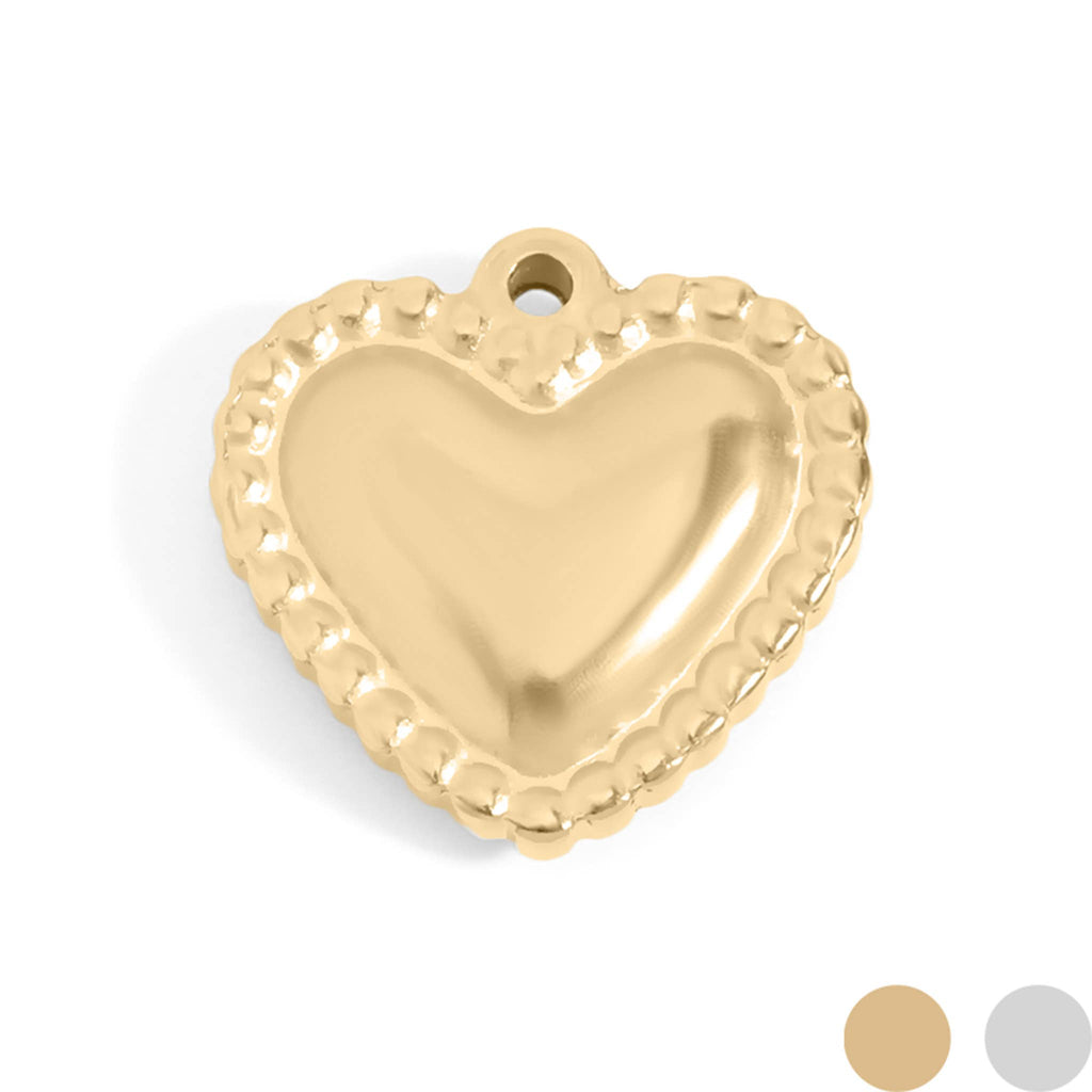 18K Gold PVD Stainless Steel Beaded Trim Heart Charm