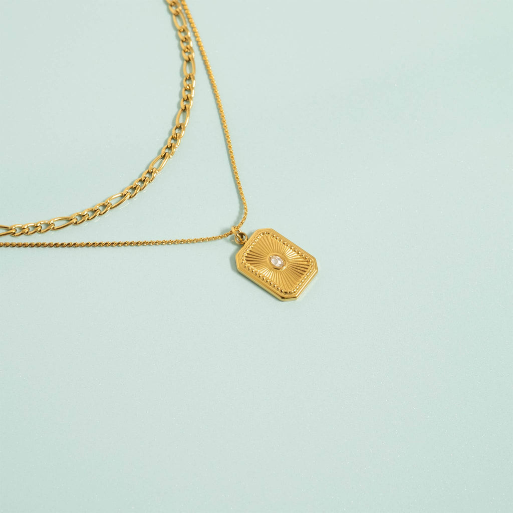 18K Gold PVD Rectangle Sunburst Crystal Charm