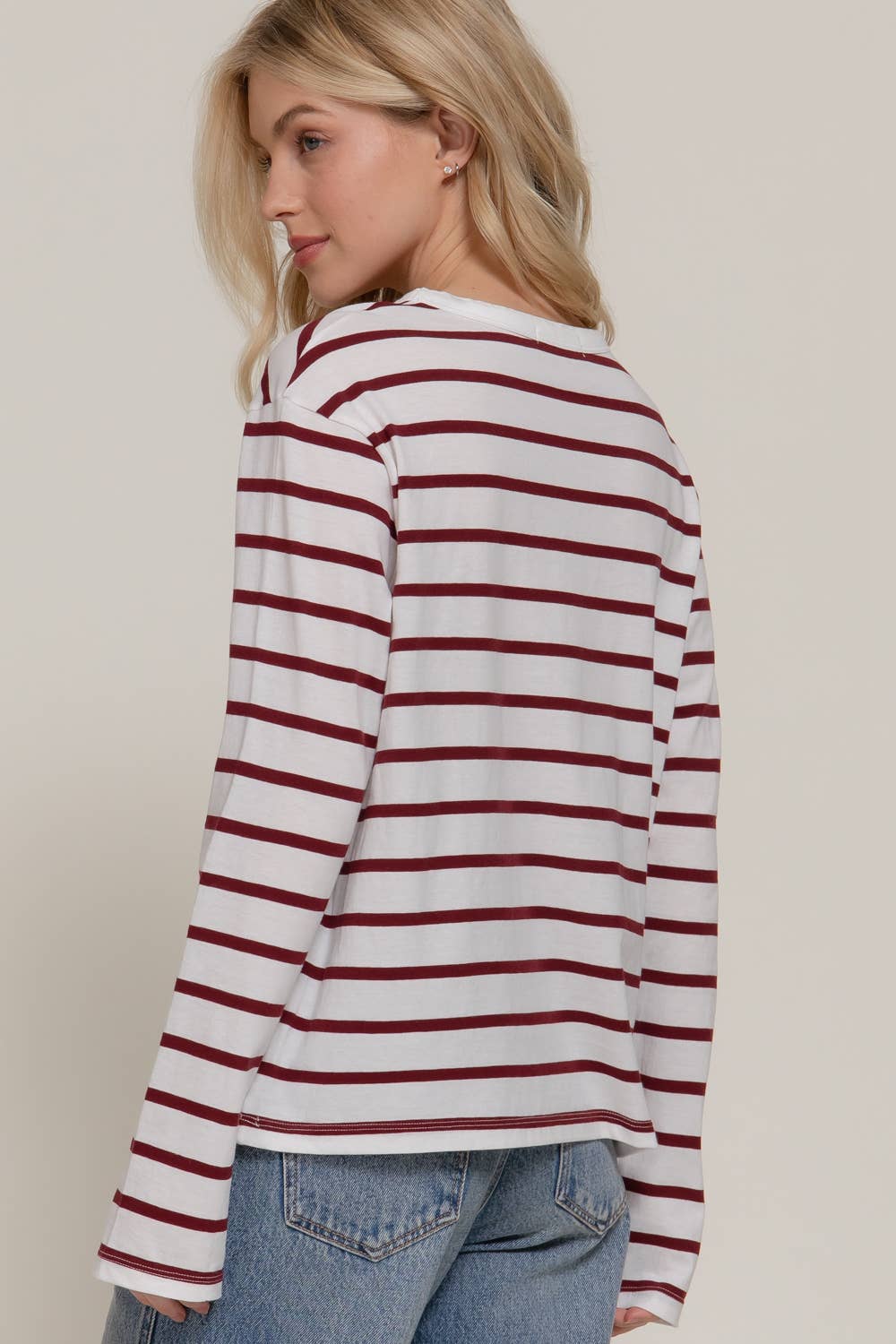 Long Sleeve Round Neck Neck Y/D Stripe Tee