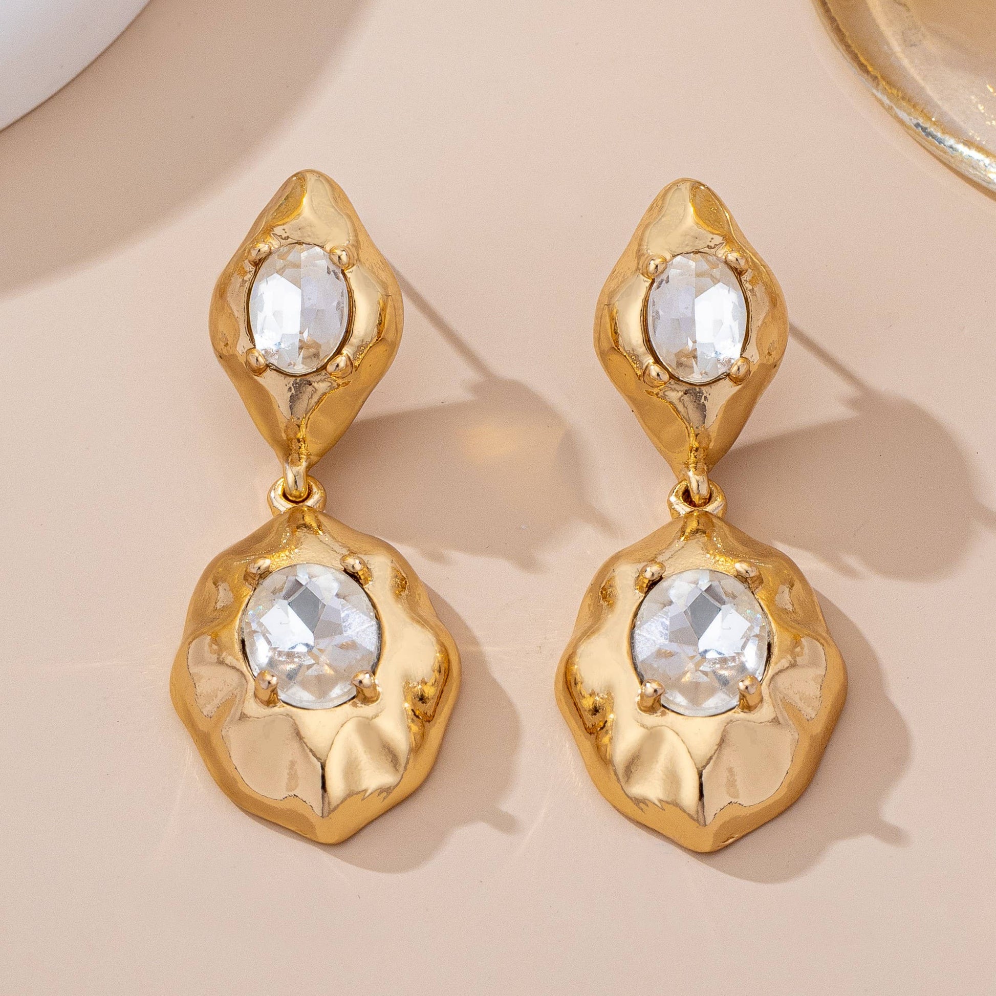 Hammered Gold & Crystal Drop Earrings | 80E61655