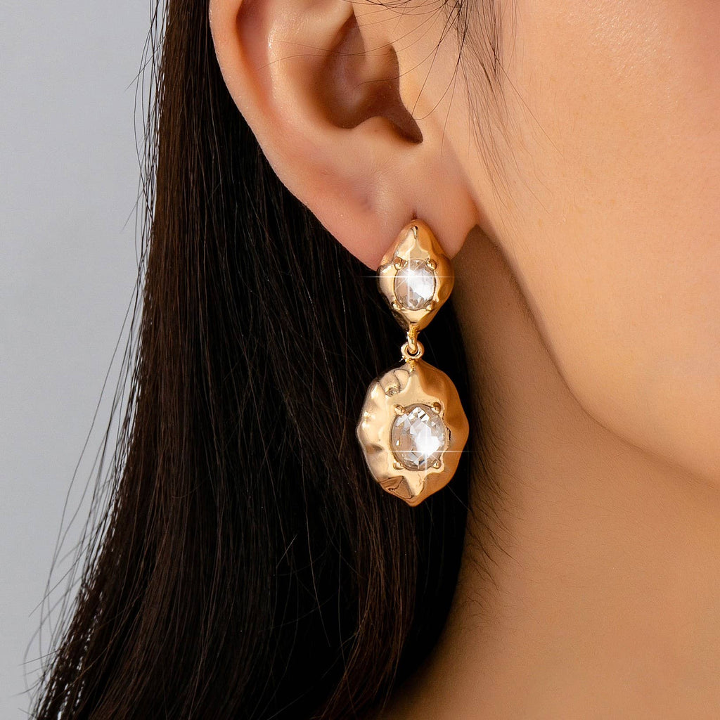 Hammered Gold & Crystal Drop Earrings | 80E61655