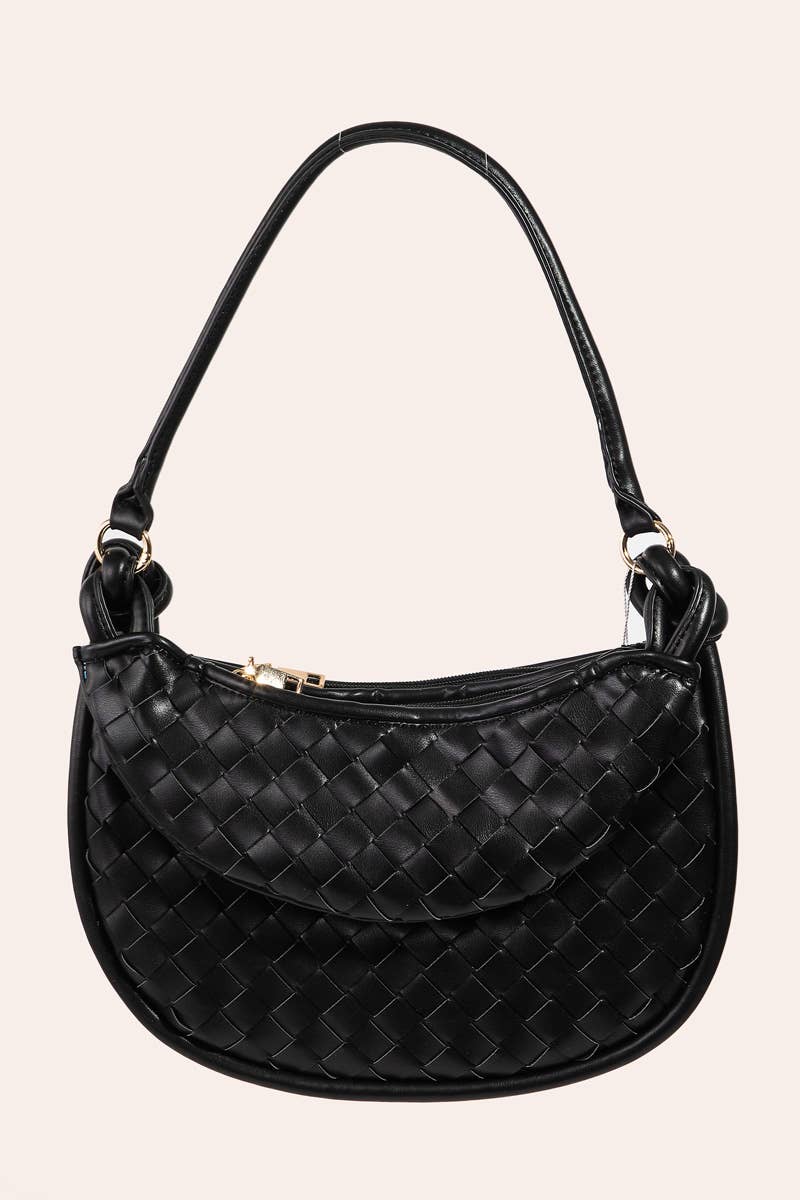 Faux Leather Basket Weave Half Moon Bag