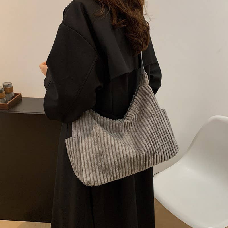 Corduroy casual Quilted Shoulder Tote Bag | 40P582