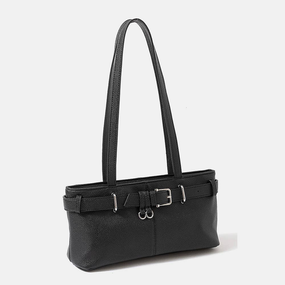 Belt Strap Textured Faux Leather Hand Bag