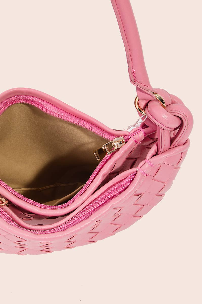 Faux Leather Basket Weave Half Moon Bag