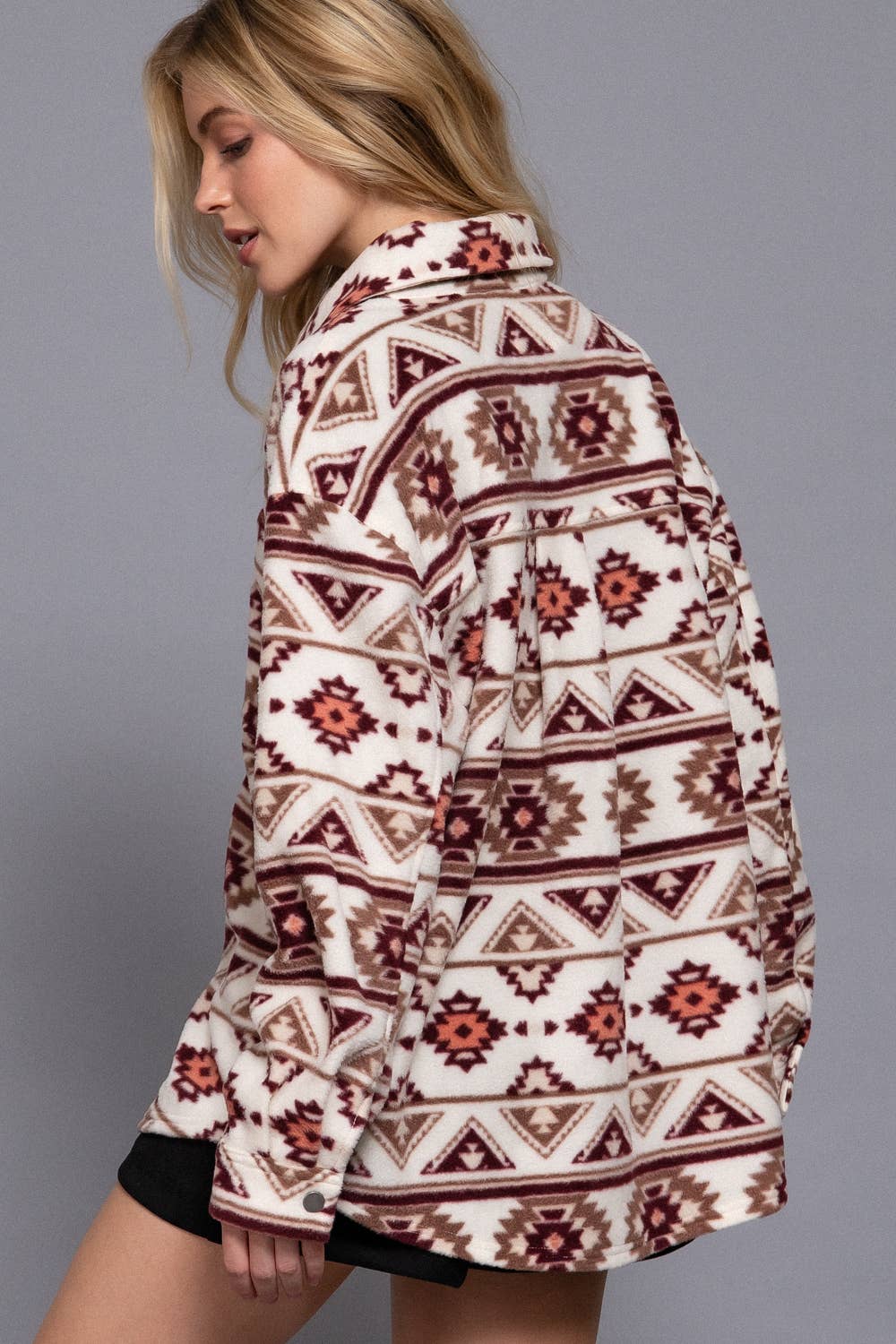 Long Sleeve Printed Fleece Shacket