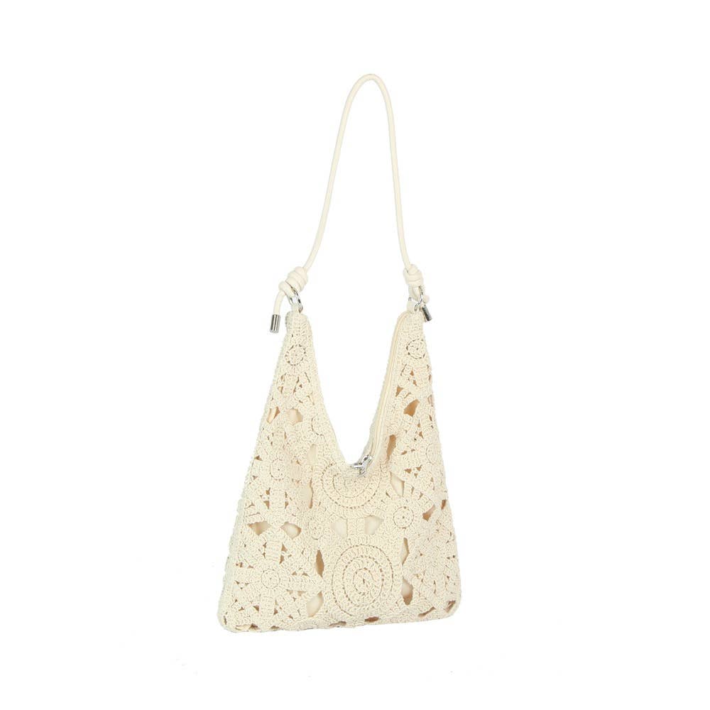 Crochet Floral Cutout Slouch Hobo Bag