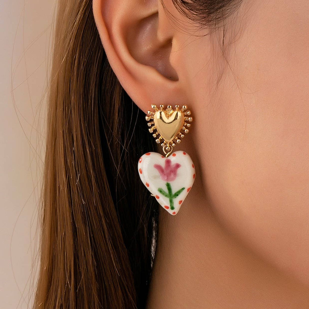 Cherry Heart Ceramic Drop Earrings | 80E61701
