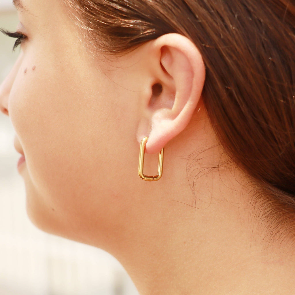 18K Gold PVD Rounded Rectangle Everyday Huggie Earrings