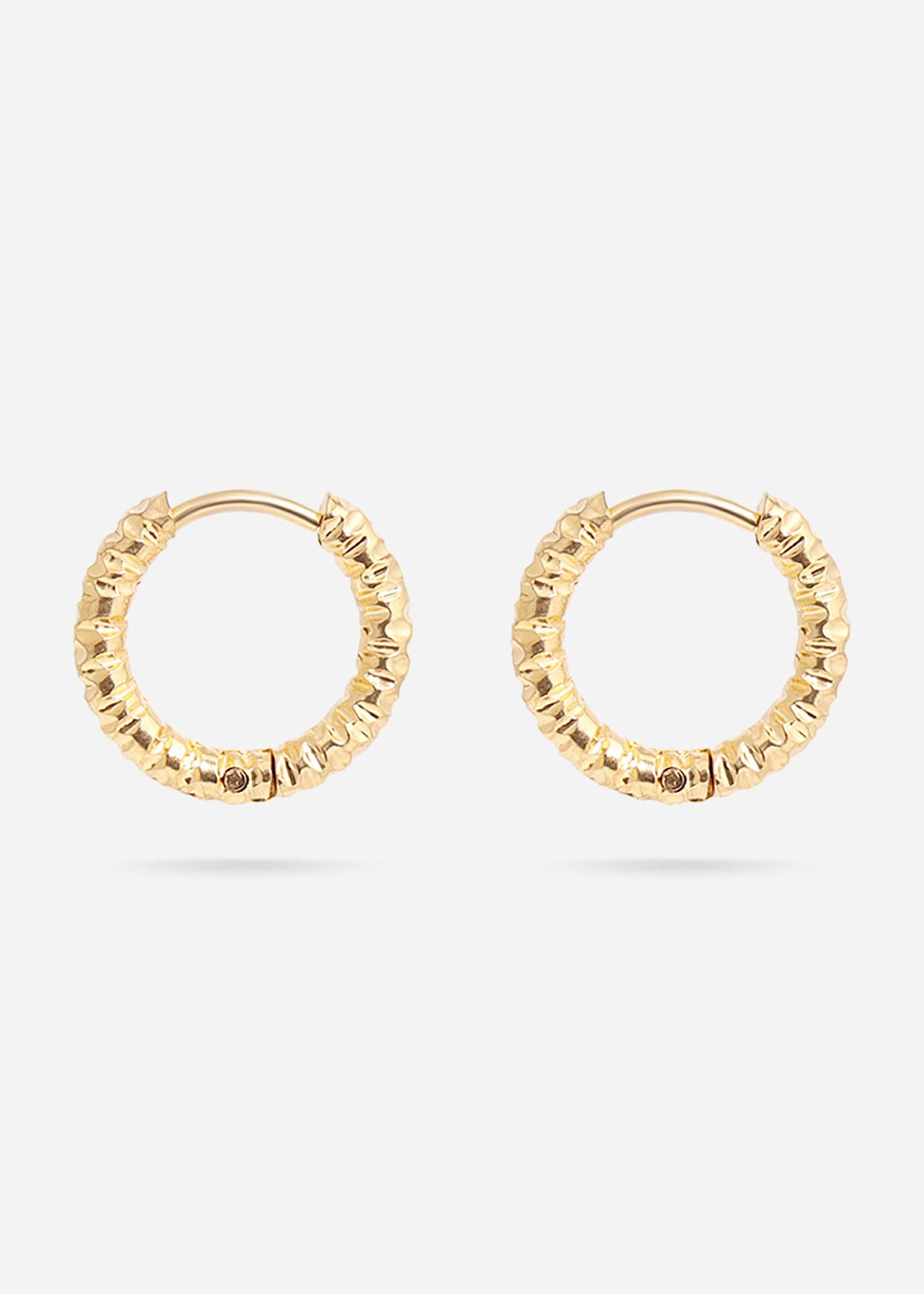 18K Gold PVD Stainless Steel Textured Huggie Hoop Earrings / ERJ0012