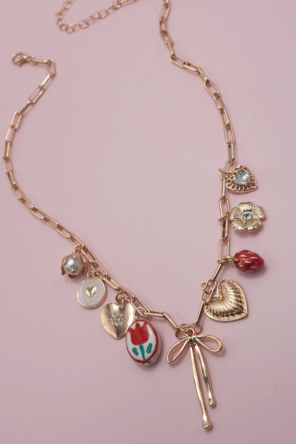 CHARM NECKLACE-BOW TOILE FLORAL HEART RHINESTONE | 80N91645