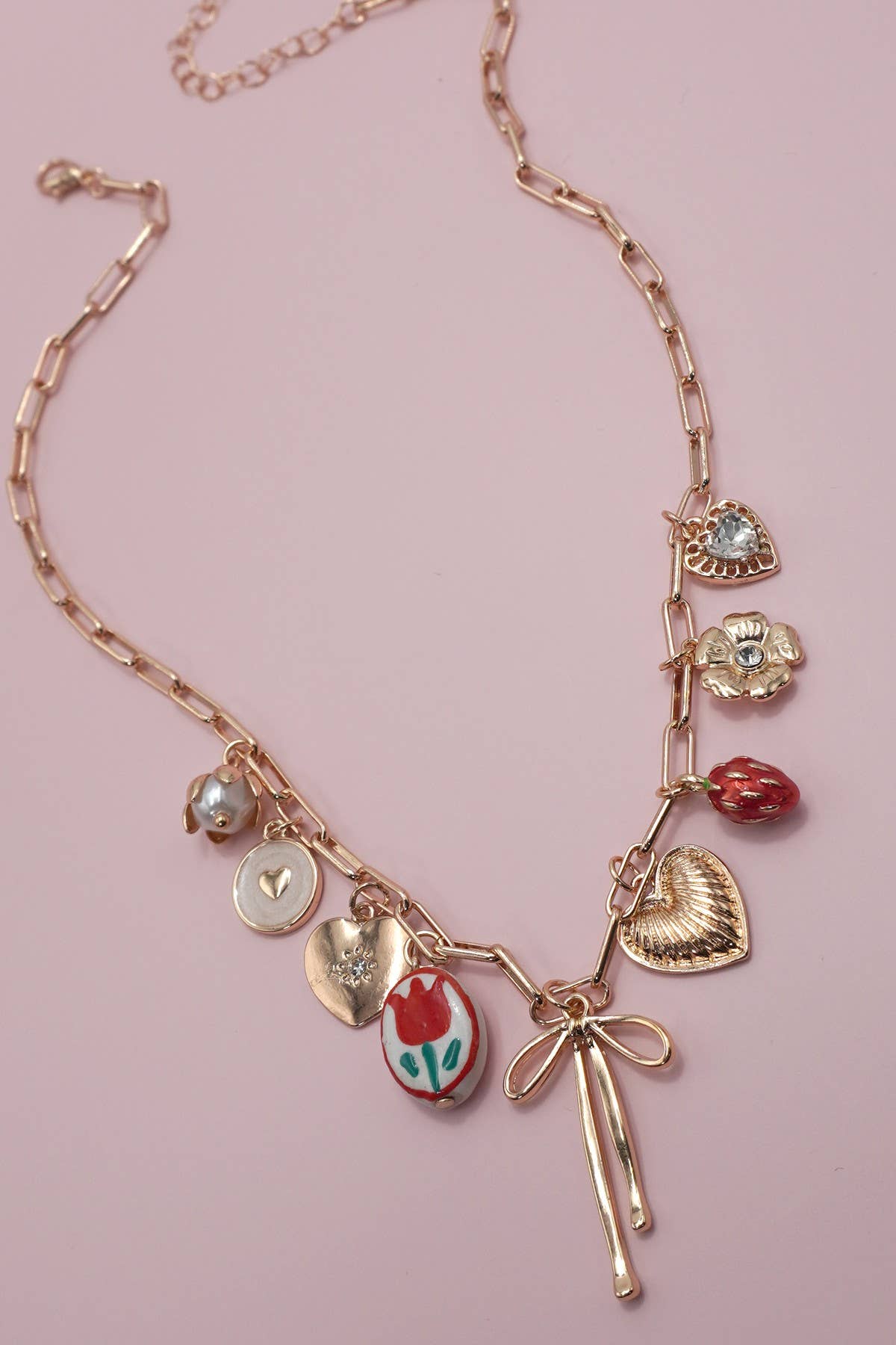 CHARM NECKLACE-BOW TOILE FLORAL HEART RHINESTONE | 80N91645