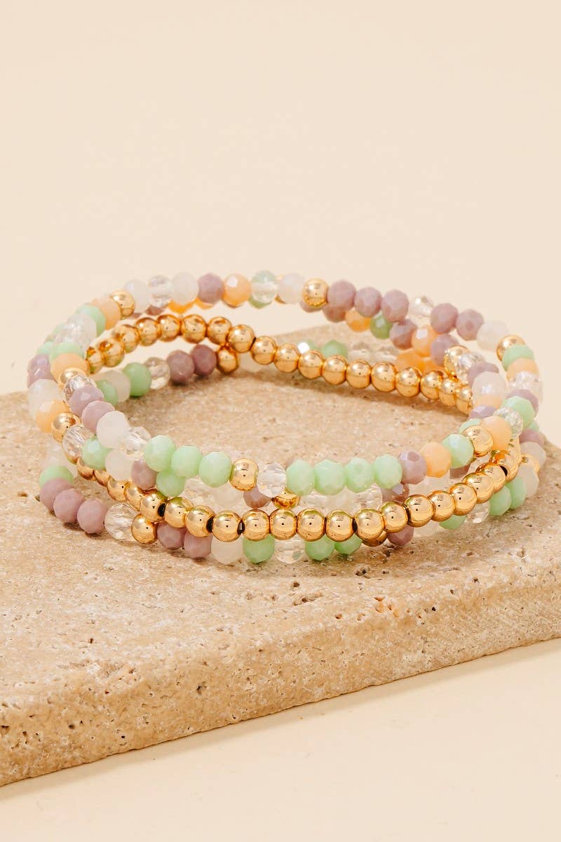 Multi Faceted Beaded Layered Bracelet Set