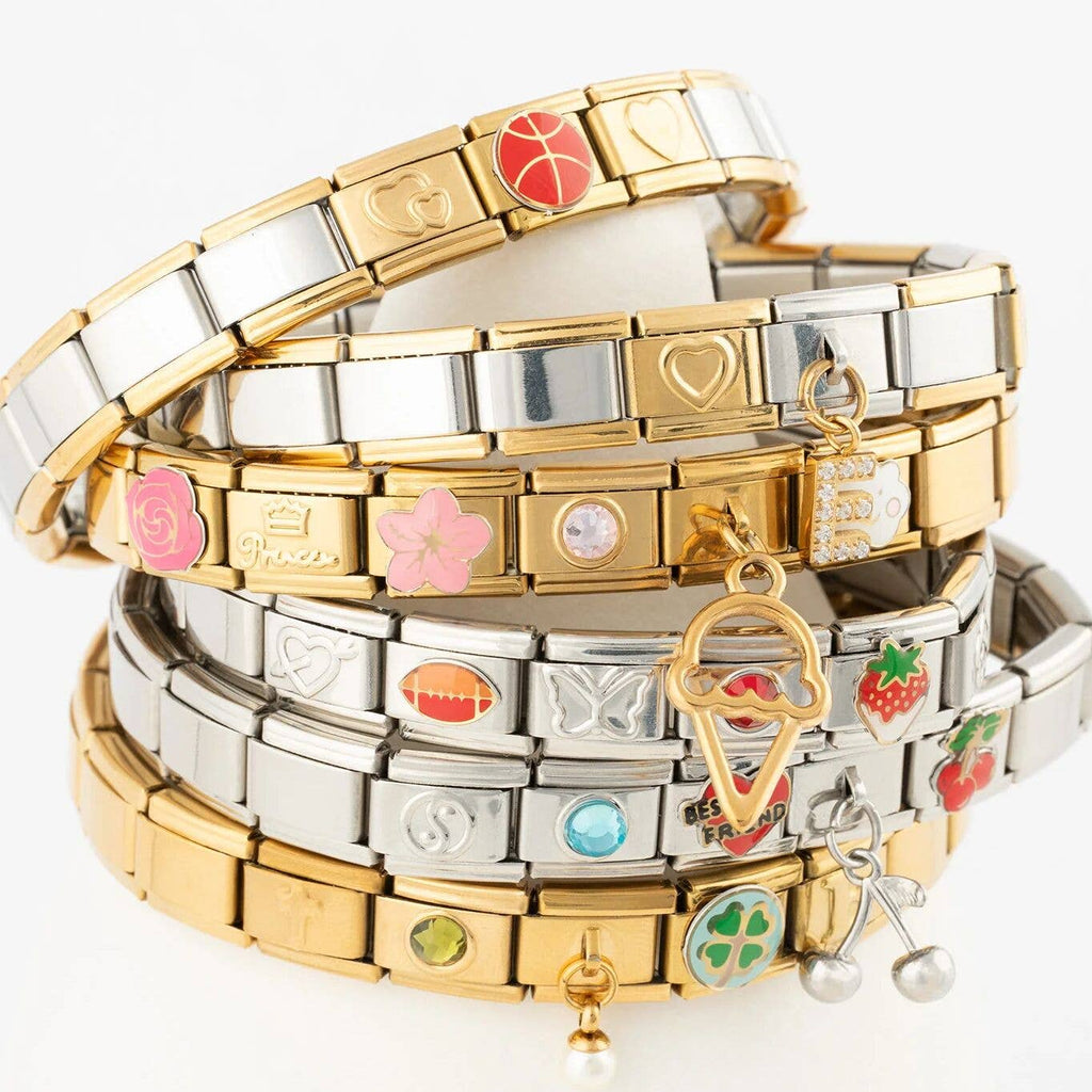 18K Gold PVD Stainless Steel Italian Charm Bracelet