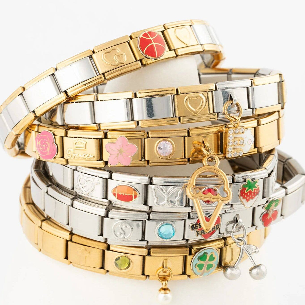 18K Gold PVD Stainless Steel Italian Charm Bracelet