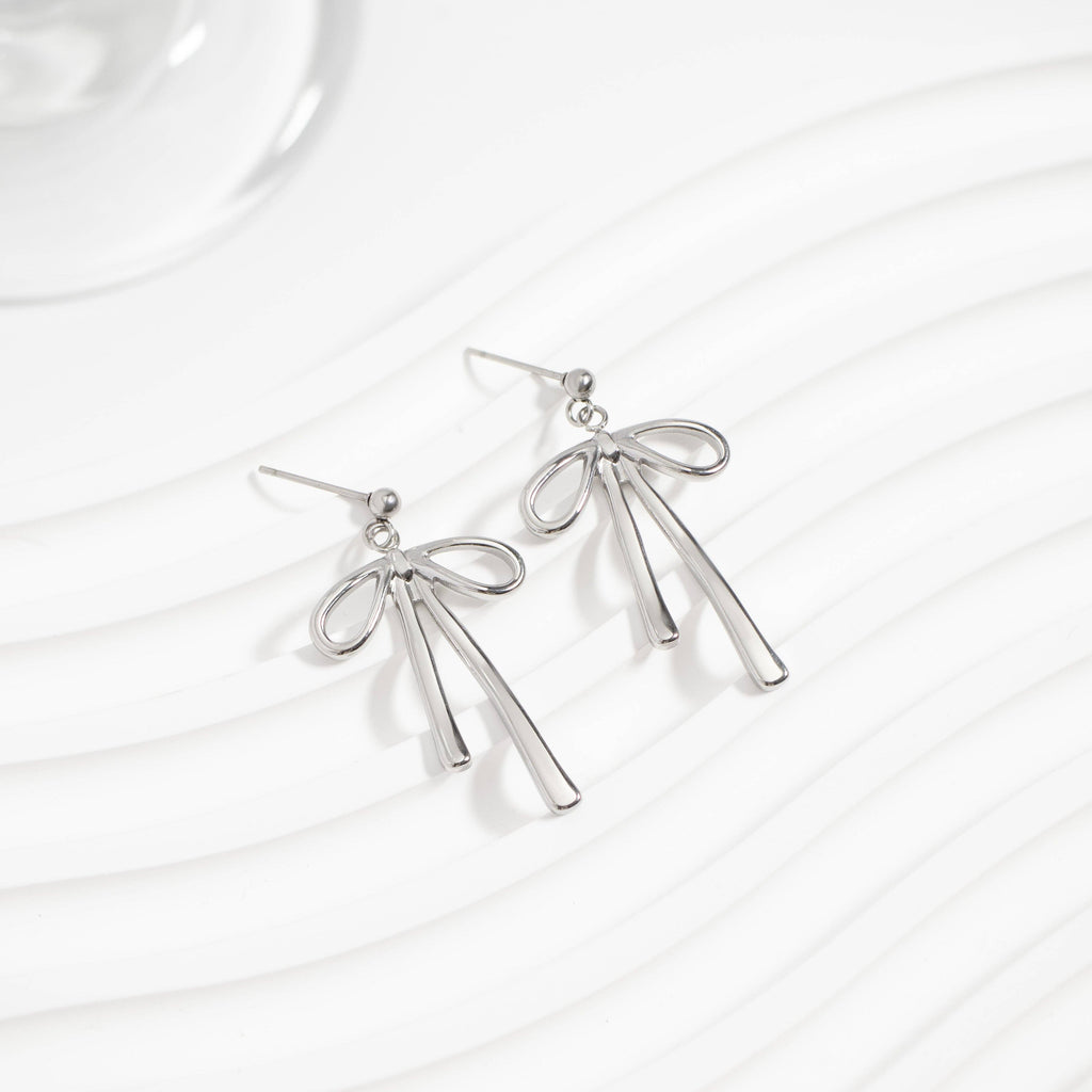 18K Gold PVD Stainless Steel Ribbon Bow Earrings