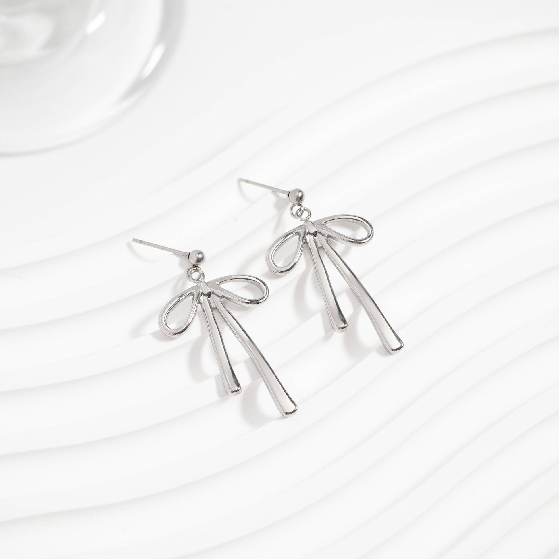 18K Gold PVD Stainless Steel Ribbon Bow Earrings