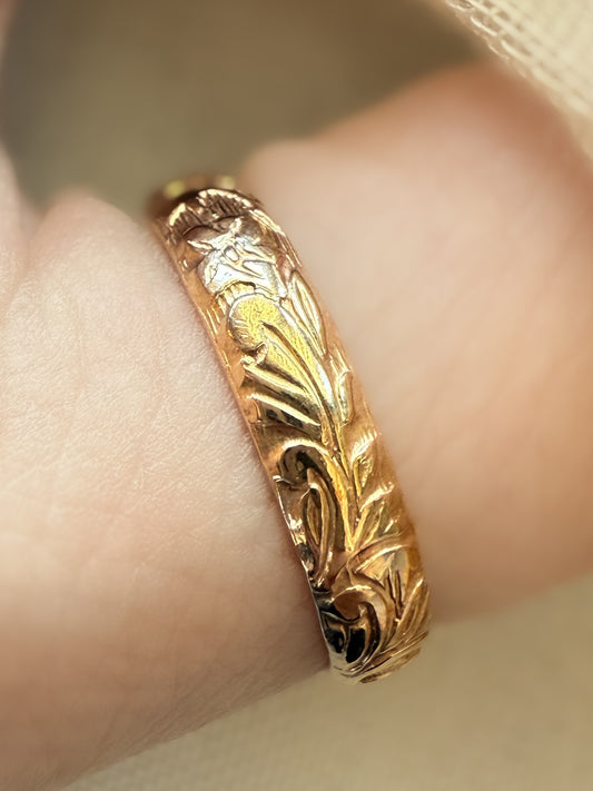 Floral Patterned Gold Filled Ring Band