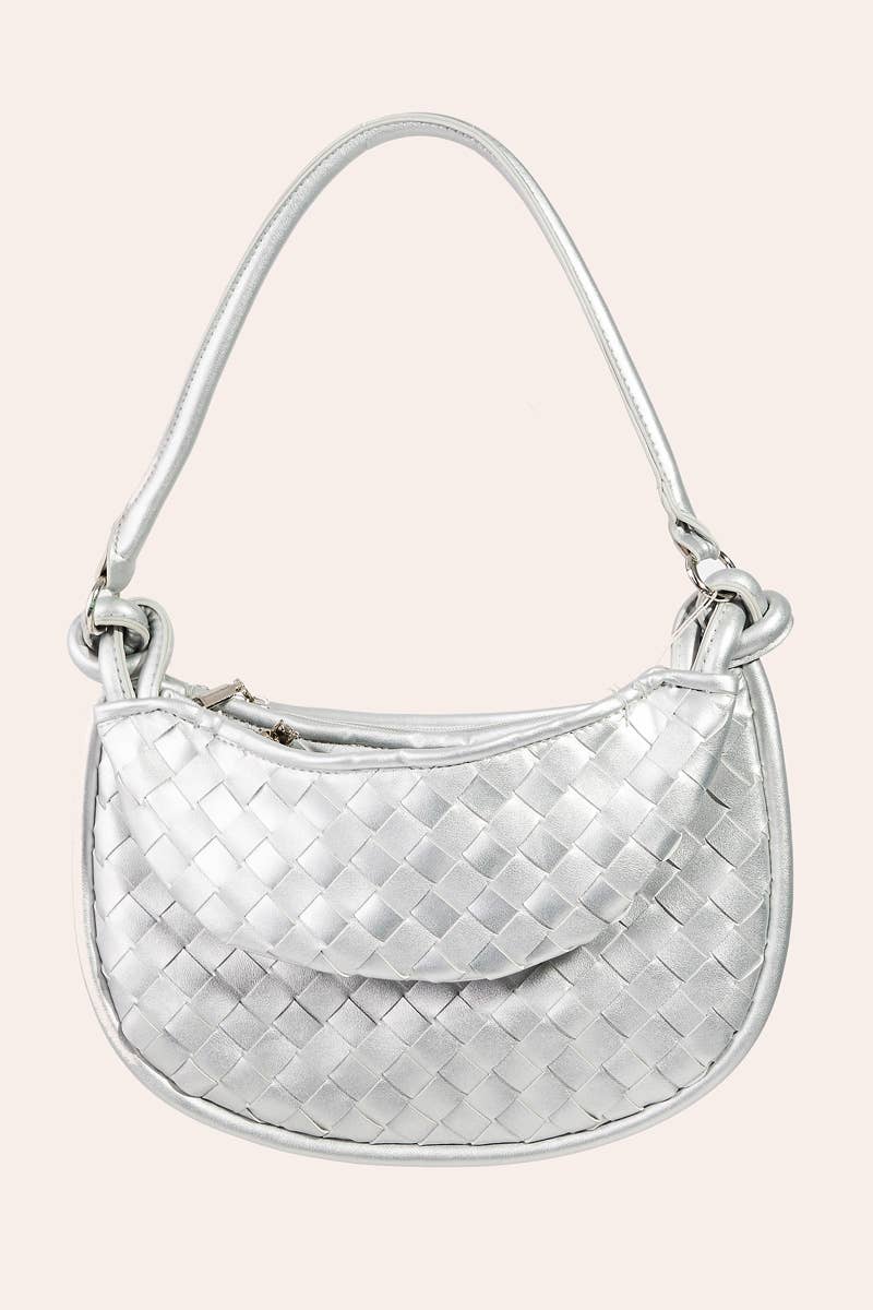 Faux Leather Basket Weave Half Moon Bag