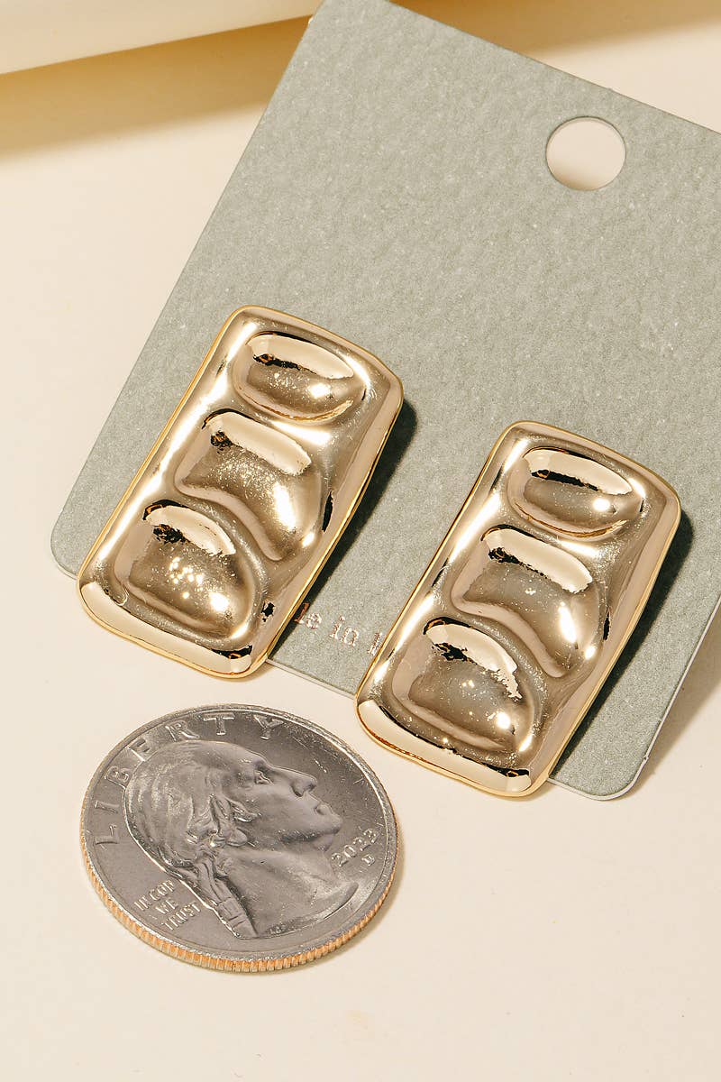 Dented Metallic Rectangle Stud Earrings