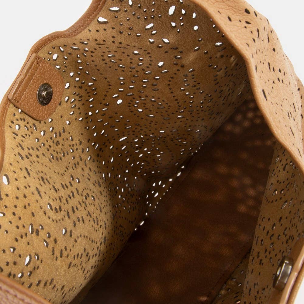 Intricate Cutout Motif Leather Shoulder Bag