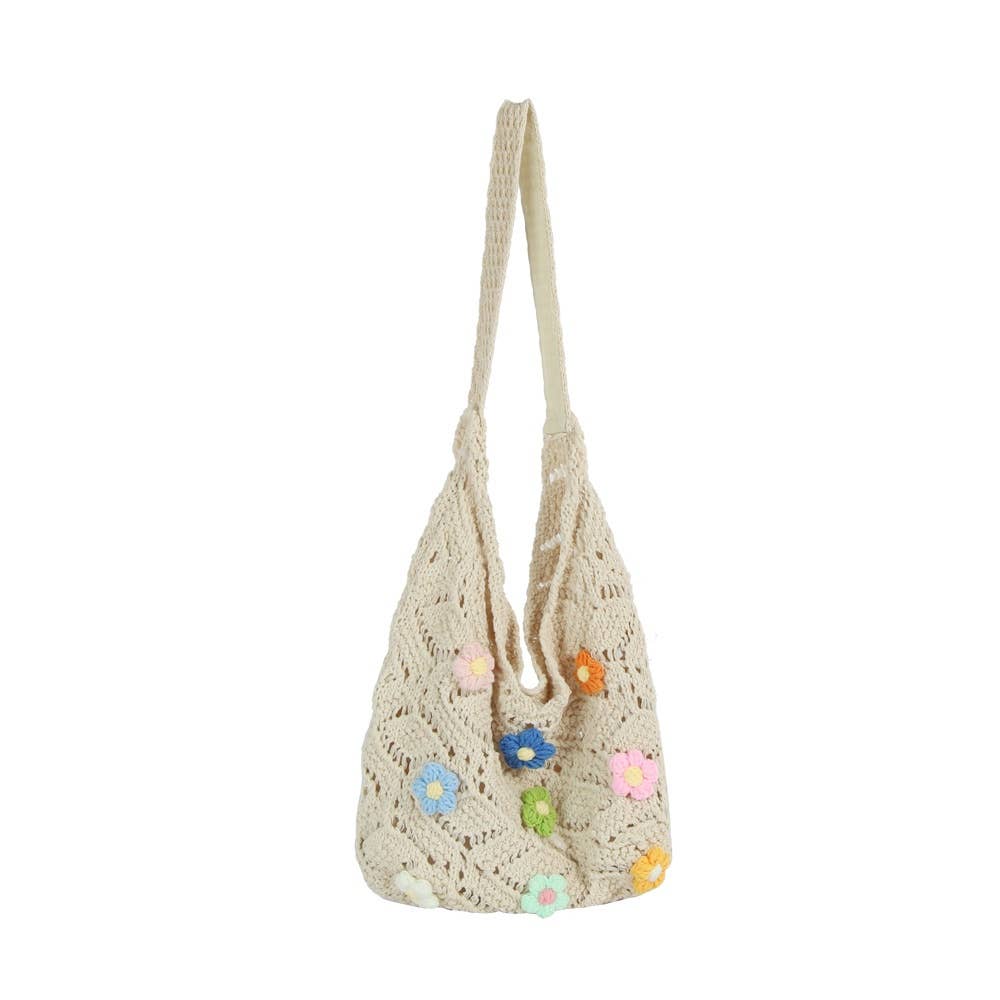 Floral Crochet Knit Cotton Shoulder Bag
