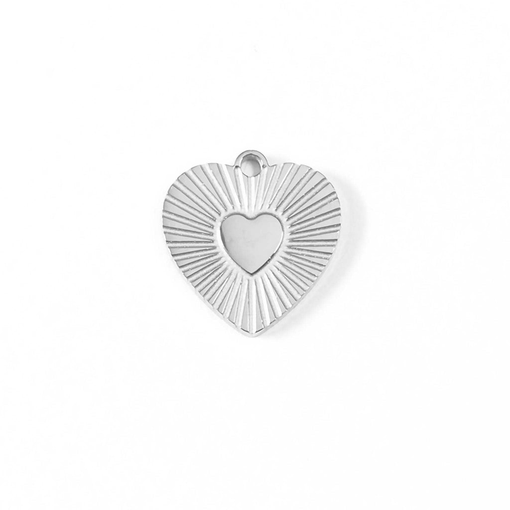 18K Gold PVD Stainless Steel Sunburst Heart Charm