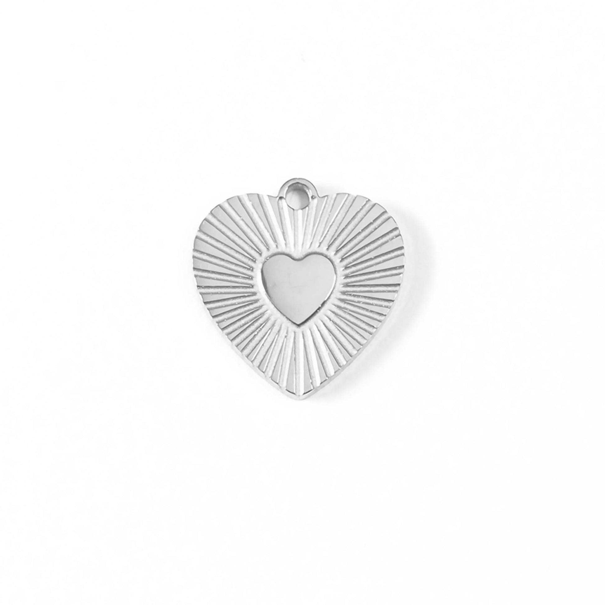 18K Gold PVD Stainless Steel Sunburst Heart Charm