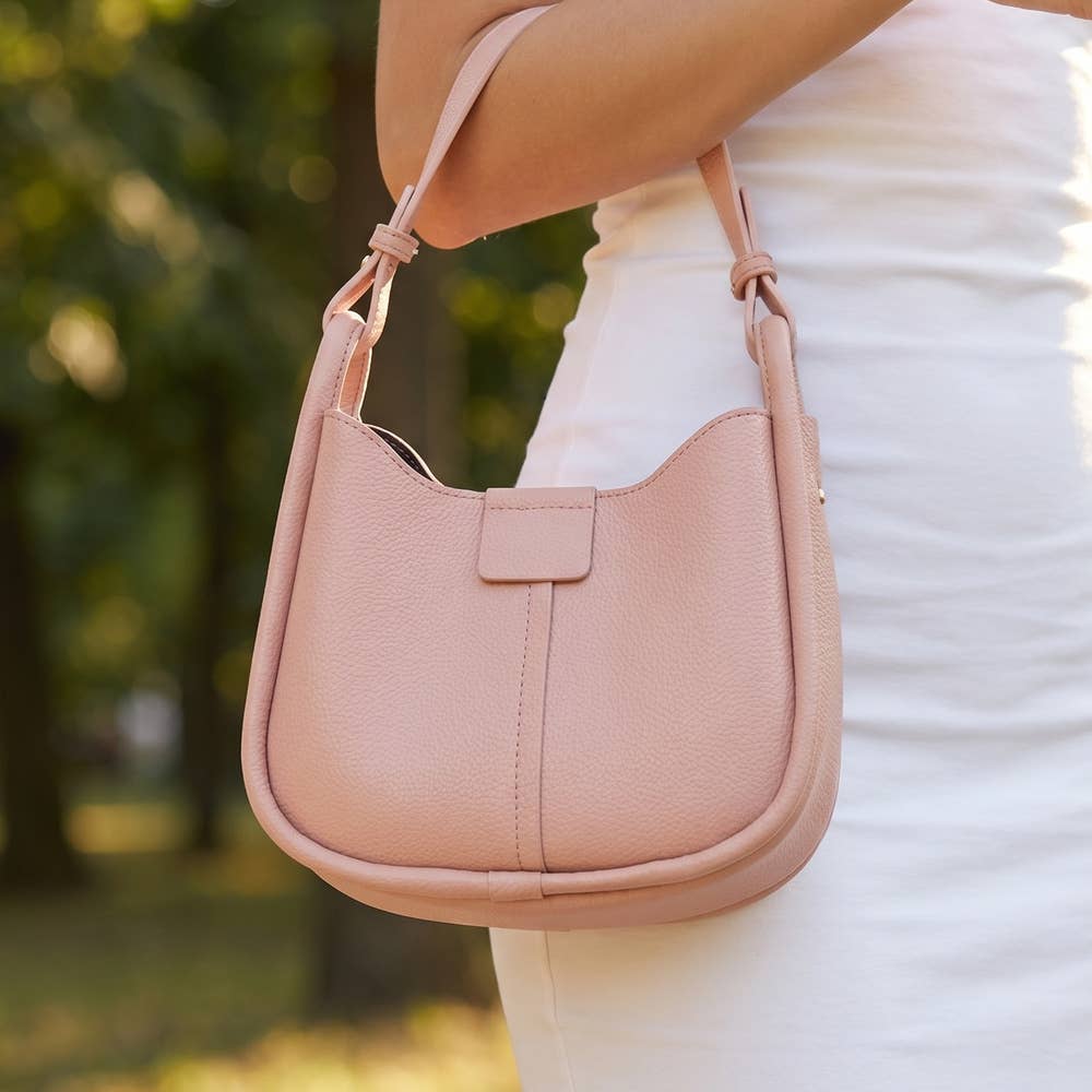 Vegan Leather Curved Hobo Bag With Crossbody Strap