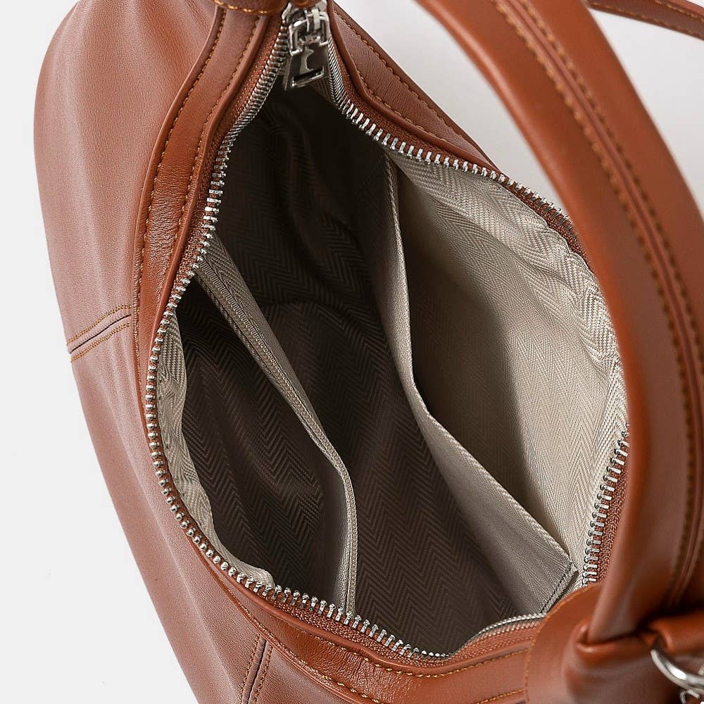Faux Leather Round Multi Panel Hand Bag
