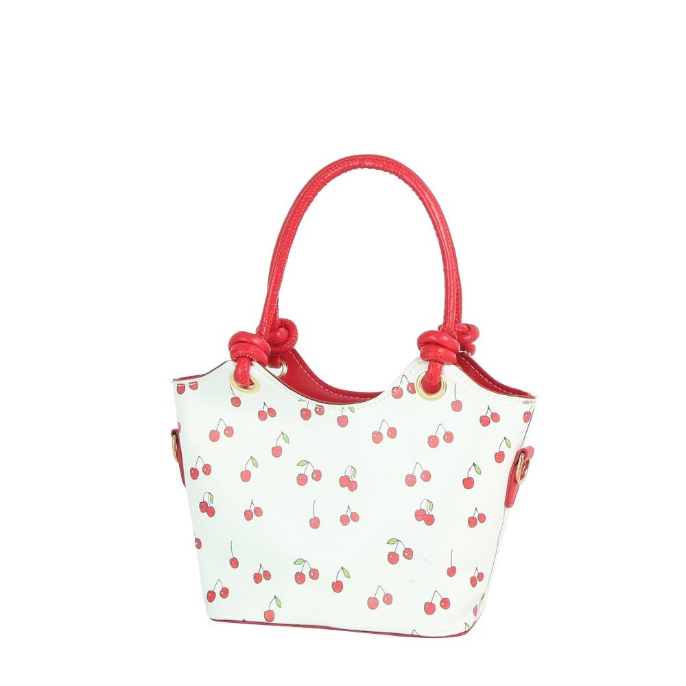 Cherry Print Mini Bucket Tote Bag