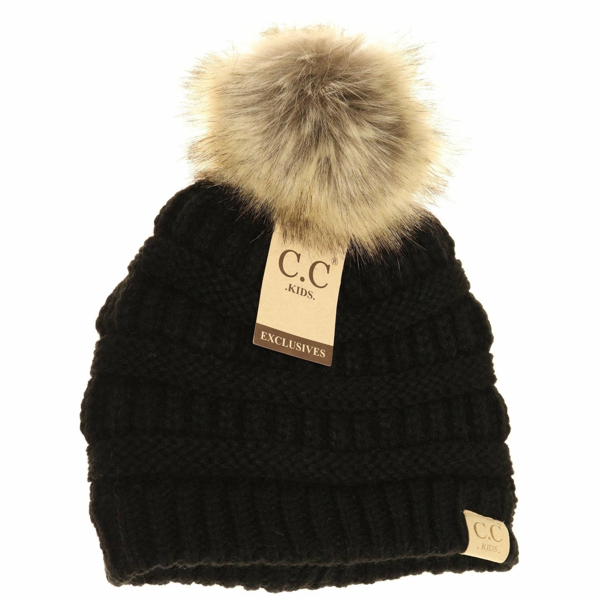 Kids Fur Pom Classic Beanie